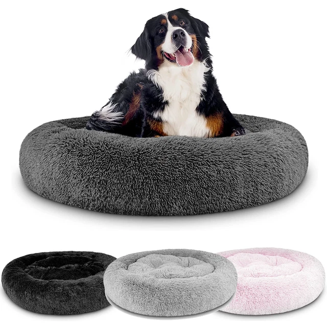 Dog Bed Donut Soft Round Plush Cat Beds For Calming Pet Anti Anxiety Washable