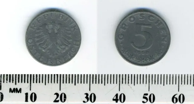 Austria 1968 - 5 Groschen Zinc Coin - Imperial Eagle with Austrian shield 3