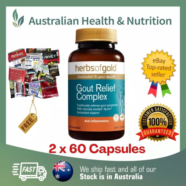 2 x HERBS OF GOLD GOUT RELIEF COMPLEX 60 CAPSULES + FREE SHIPPING & SAMPLE
