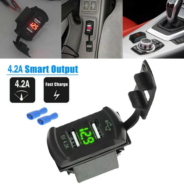Double chargeur USB avec voltmètre numérique et fonction d'arrêt de charge au