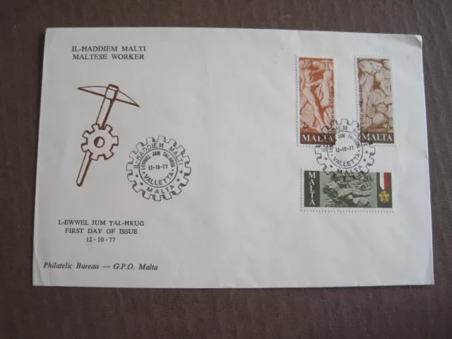 Malta worker commemoration 1977 FDC pm Valletta (fancy pm).