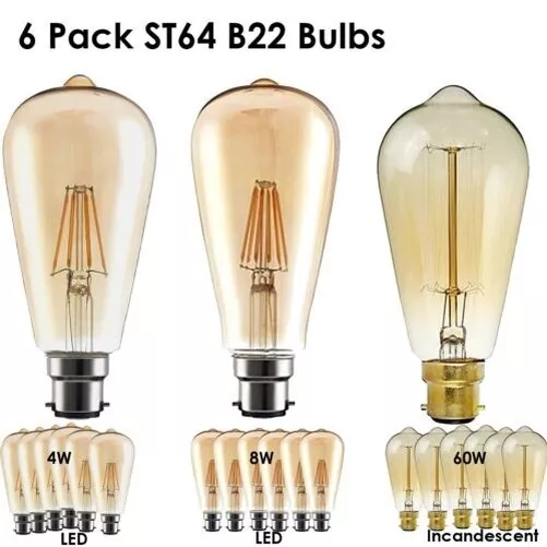 6x B22 4/8/60W Vintage Industriel Filament Lampe Ampoules Écureuil Cage Edison