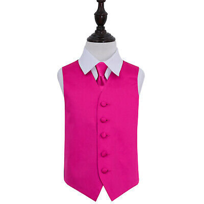 DQT Satin Plain Solid Hot Pink Boys Wedding Waistcoat & Tie 2-14 Years