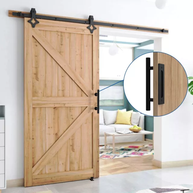 12" Sliding Barn Door Pull and Flush Handle Gate Hardware Set Iron Matte Black 2