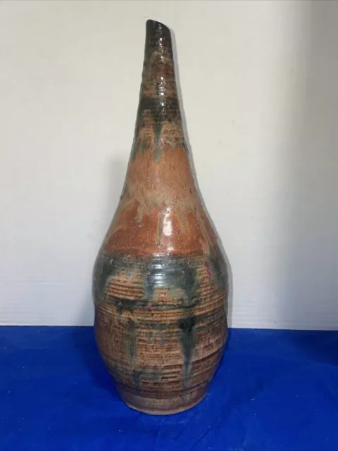 Vintage MidCentury Modern Modernist Drippy Glaze Studio Art Pottery Vase Signed!