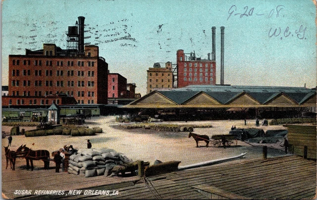 1908 Antique Postcard New Orleans Sugar Refineries Factory Louisiana LA