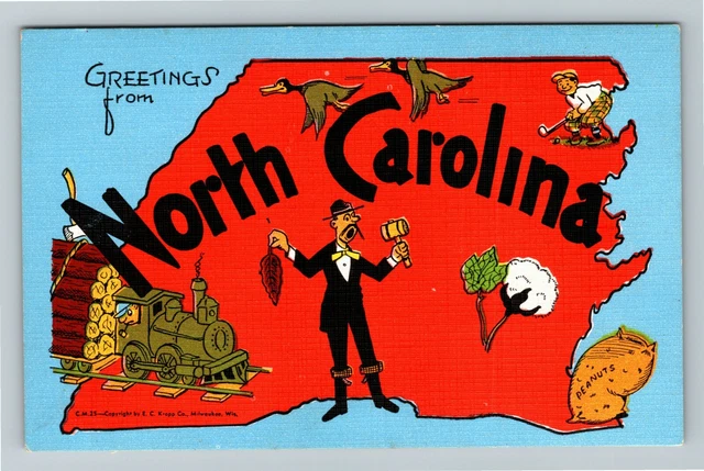 NC- North Carolina, Aerial View Map, General Greetings Vintage Postcard