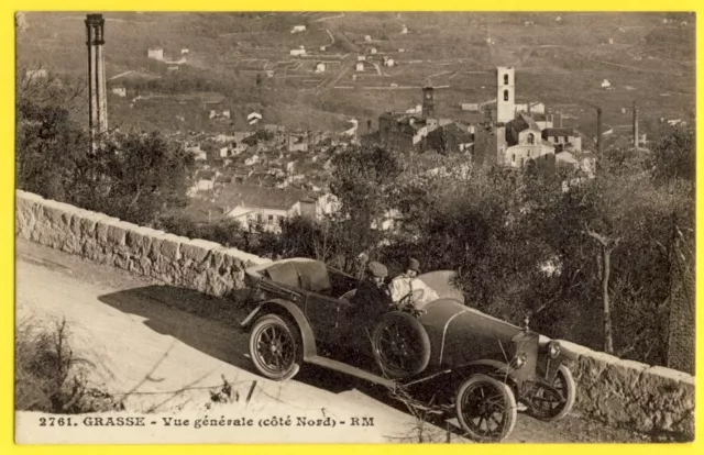 cpa Très Rare GRASSE en 1930 (Alpes Maritimes) Vue côté Nord AUTOMOBILE VOITURE