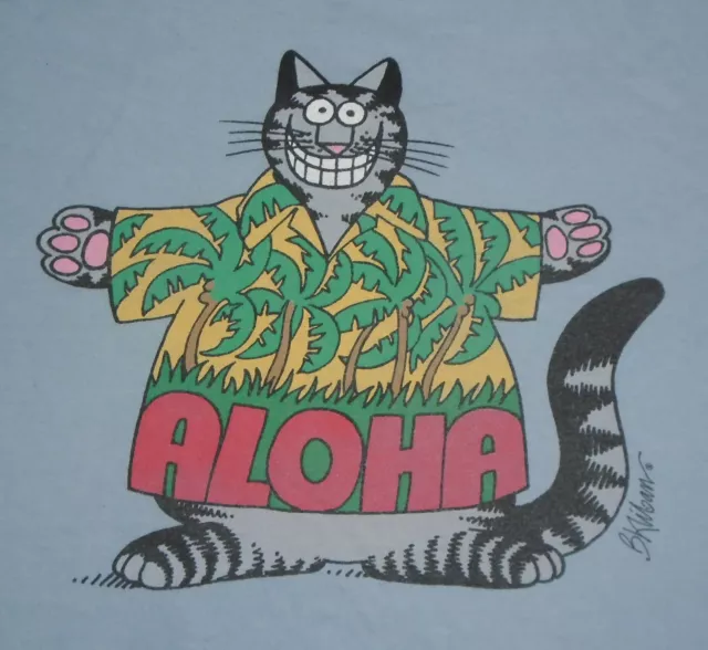 B KLIBAN CAT T-Shirt ALOHA Hawaii Crazy Shirts Vtg Blue Cats Combed Cotton LG