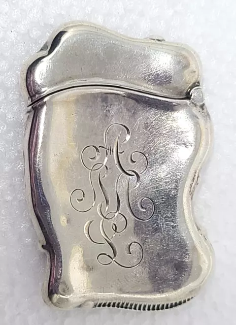 Antique Vesta Unger brothers Sterling Match safe Waves Repousse with Monogrammed 2