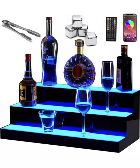 24 in LED Lighted Liquor Bottle Display Shelf 3 Step BluetoothControl &Remote