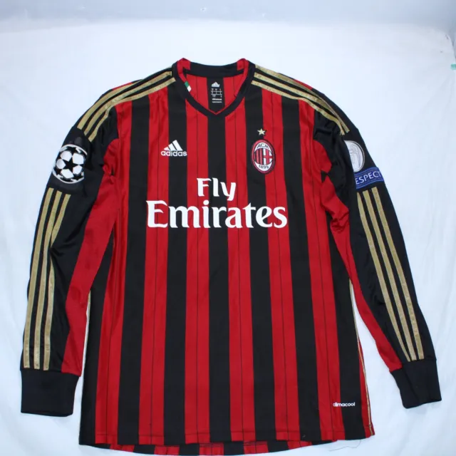 AC Milan 2013/14 Home Shirt Long Sleeved Balotelli #45 Champions League UK Large