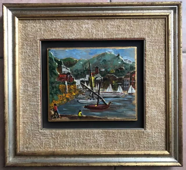 Very rare Portofino Michele Cascella Hand Painted Embossed Plate 21.5x18 cm