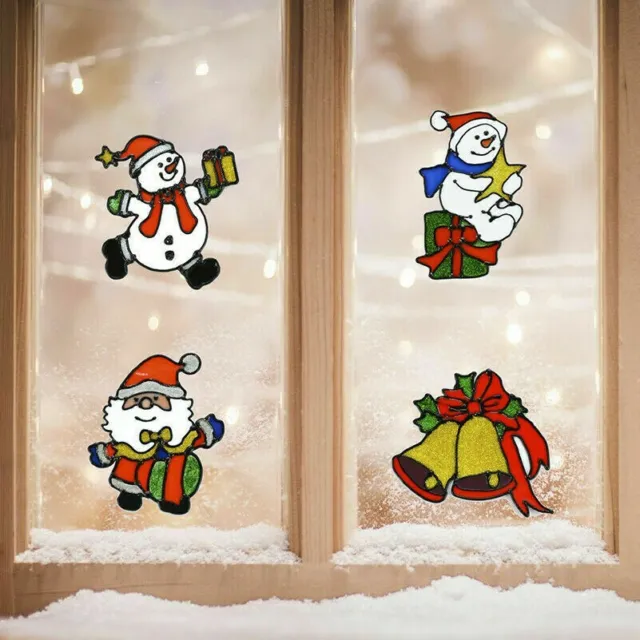 2 X Fenster Aufkleber Weihnachten Dekor Weihnachtsmann Schneeflocke Fliesen Wand