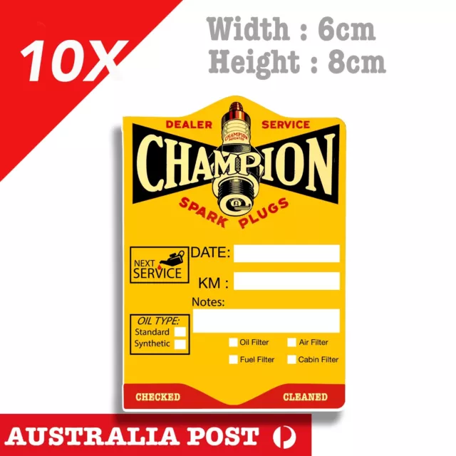 Champion Spark Plug Vintage Style Oil Change Service Reminder x10 Stickers