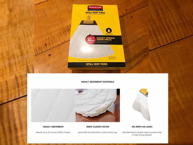 Rubbermaid 2017059 Spill Mop Pads NEW Pack of 10 HOLDS 32 OZ SPILL DRIP CLEAN UP