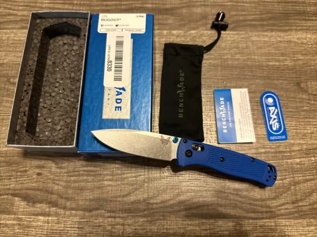 BENCHMADE Bugout 535 Knife CPM-S30V Steel & Blue GrGray, OPEN BOX/NEW, FREE SHIP
