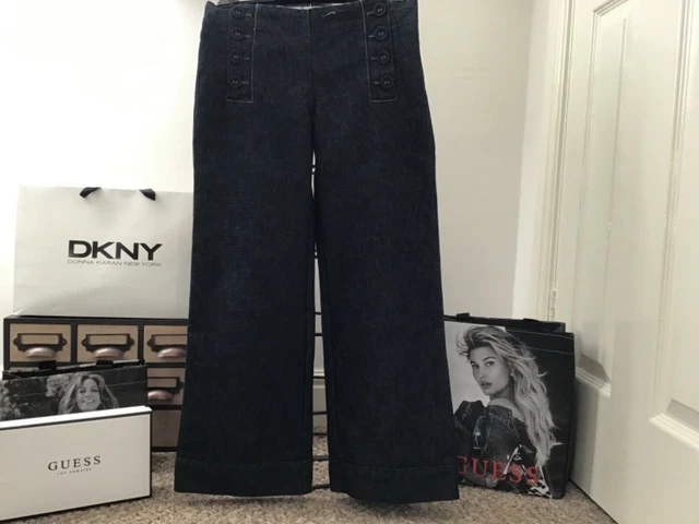 Next Jeans Age 7 Button Front Wide Leg Girl’s Sailor Style Indigo New