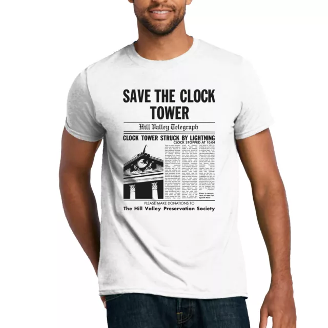 Save The Clock Tower T-shirt Back To The Future Newspaper Movie Prop Print
