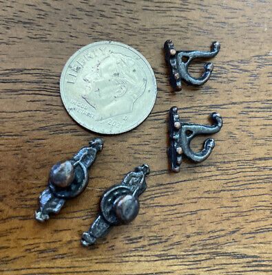 Dollhouse Miniature Pair 2 Door Knobs & Matching Coat Hooks Set 1:12 Scale