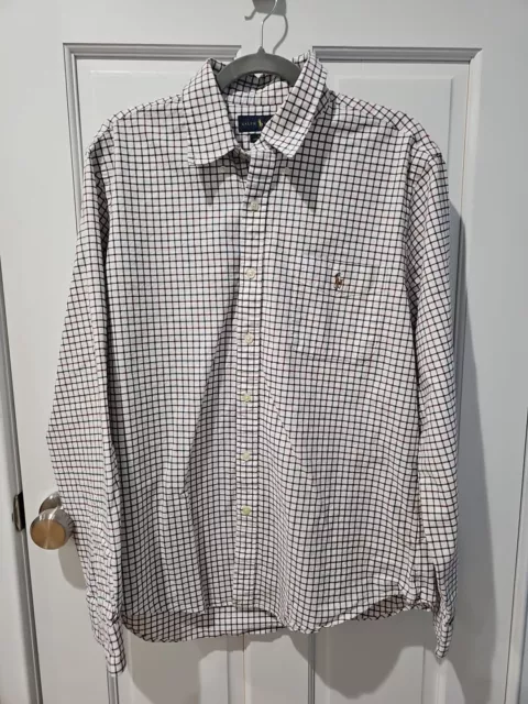 Ralph Lauren Slim Fit Stretch Oxford White Plaid Button Down Shirt Mens Sz XL TG