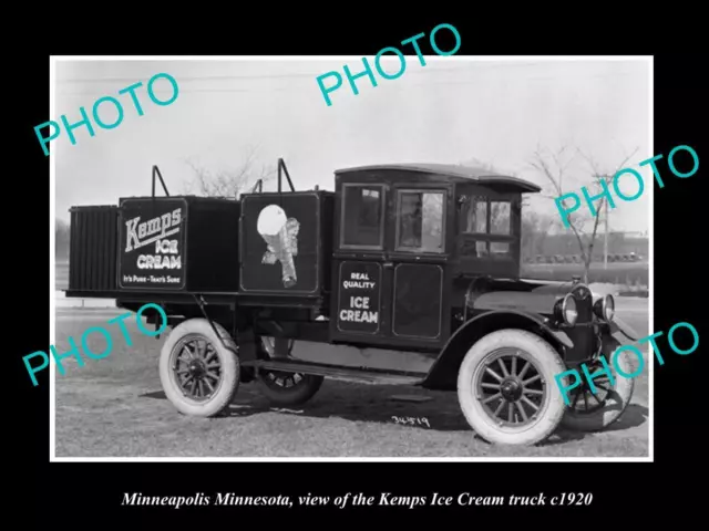 OLD LARGE HISTORIC PHOTO OF MINNEAPOLIS MINNESOTA KEMPS ICE CREAM TRUCK c1920