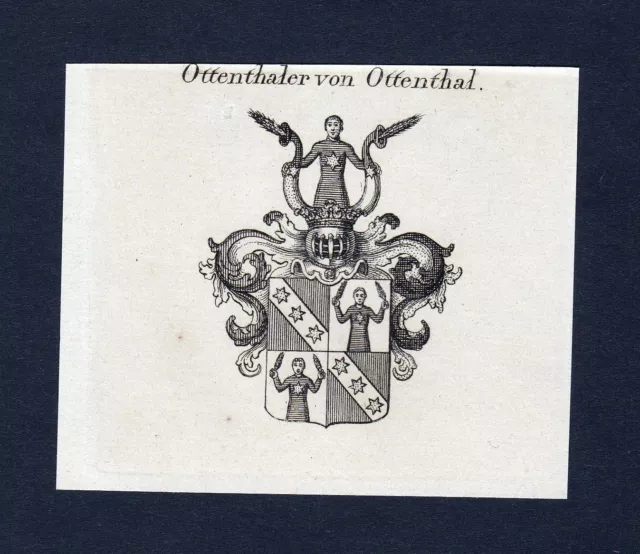 Ca.1820 Ottenthaler Armoiries Adel Coat De Arms Gravure sur Cuivre Ancien Print
