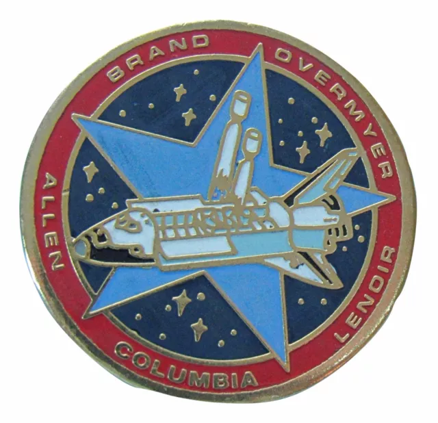 PIN enamel vtg NASA Space Shuttle COLUMBIA STS-5 Brand Overmyer Lenoir Allen