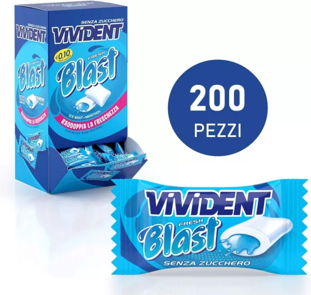 Gomme Da Masticare Vivident Blast Blu Gusto Menta Confezione Box 200 Pezzi