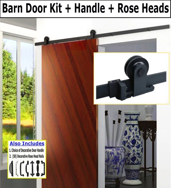 6.6 FT Sliding Barn Door Hardware Kit  + BONUS Handle & Rose Head Nails - 2002