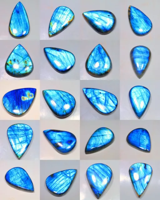 Top  Natural Deep Blue Fire Labradorite Pear Cabochon Pendant Gemstone Gf-