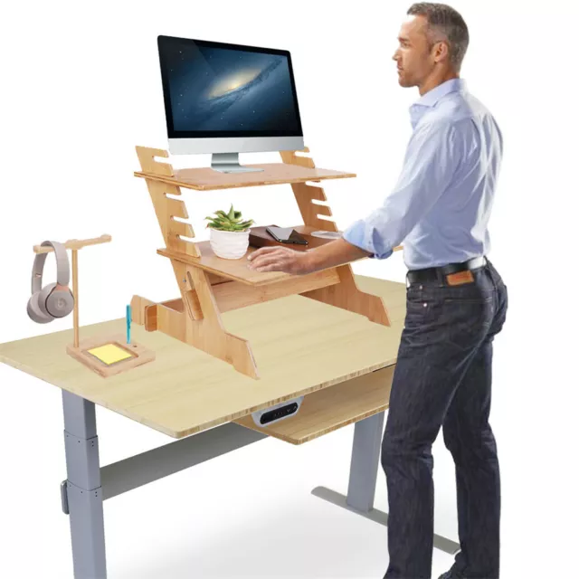 Poste de Travail Réglable en Hauteur Bureau Assis Debout Support pour Ordinateur