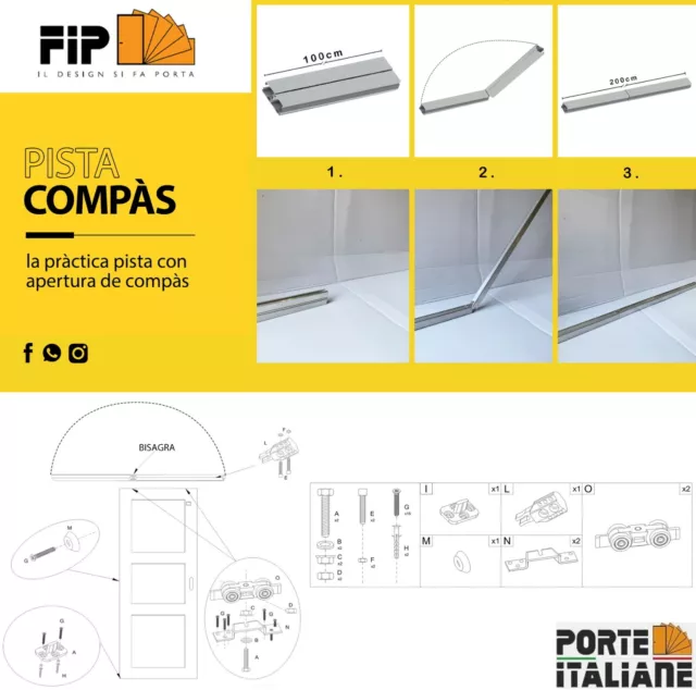 KIT DE PISTA PARA PUERTA CORREDIZA CM 125/140/180/200/250 capacidad KG.80 COMPAS