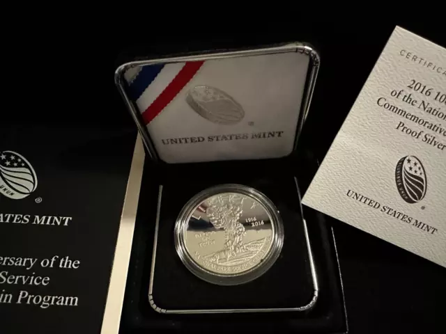 2016 PROOF SILVER | 100th Anniversary National Park Service Dollar w/Box and COA