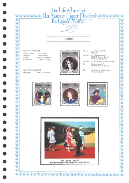 Samoa - Set Of 4 Stamps On Card - Queen Mother - Questa - 1985