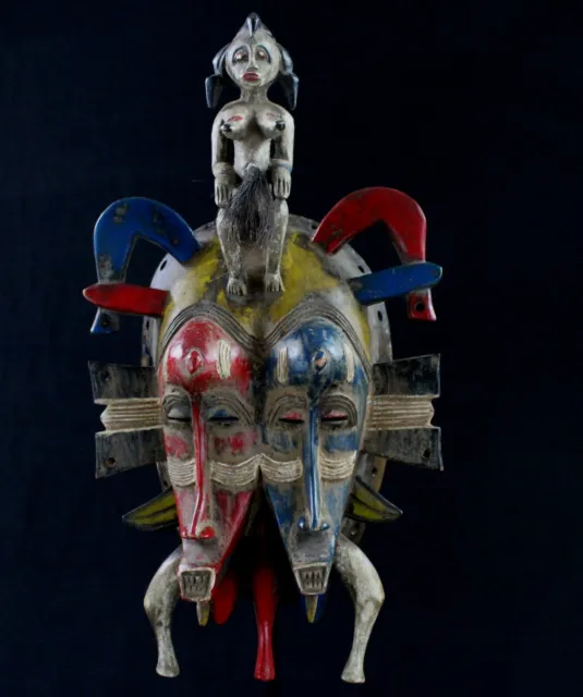 Art Africain - Masque Kpelie Double Visage Senoufo Senufo African Mask - 35 Cms
