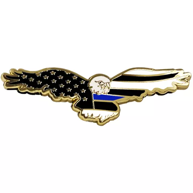 PBX-006-B Bald Eagle Thin Blue Line Police American Flag Cloisonné pin with dual