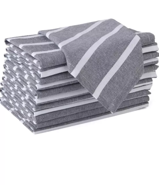 Encasa Homes Dining Table Napkins 12 pcs Set of Large 17"x17" Roma Grey Stripes