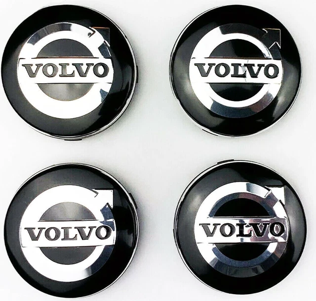 4x Volvo Alloy Wheel Centre Hub Caps 64mm Slver & Blue C30 C70 S40 V50