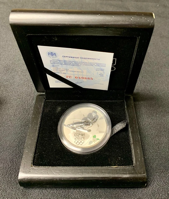 2014 Russia 3 Roubles Sochi Olympics Sterling Silver Alpine Skiiing Coin