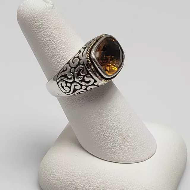 EFFY Balissima Sterling Silver & 18k Yellow Gold Citrine Scroll Ring Size 7 3