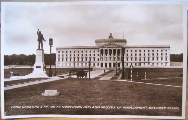 Irish RPPC Postcard STORMONT Parliament Carson Statue BELFAST Northern Ireland