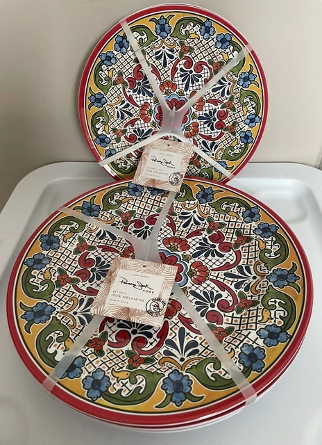 Panama Jack Melamina Platos 4 Cenas 4 Ensalada Azulejos Españoles Rojo Oro Color NUEVO