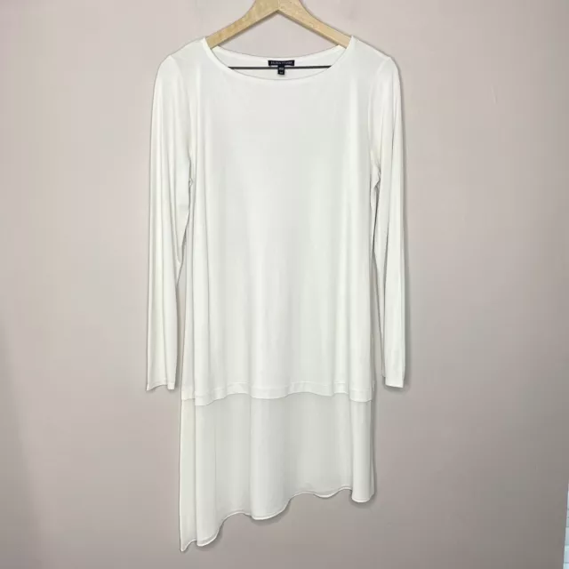 Eileen Fisher Women’s Size Small Cream 100% Silk Layered Asymmetrical Hem Tunic