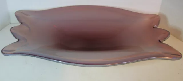 Vtg. Hand-Blown Cased Lavender + White Art Glass Elongated Bowl Candy Dish