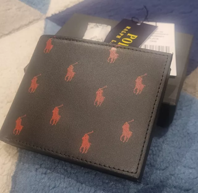 Polo Ralph Lauren Men's Bifold Soft Leather Multi Pony Card Bills Wallet Black