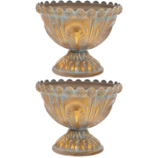 2x Rustic Urn Planter Classic Urn Planter Metal Urn Planter Vintage Flowerpot
