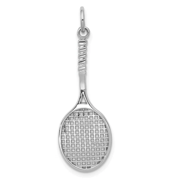 Real 14K White Gold Tennis Racquet Charm; Women & Men