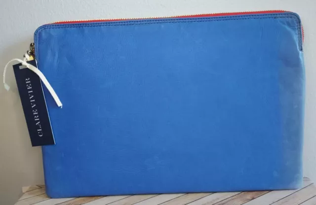 Clare Vivier Cobalt Blue Leather Oversized Flat Clutch