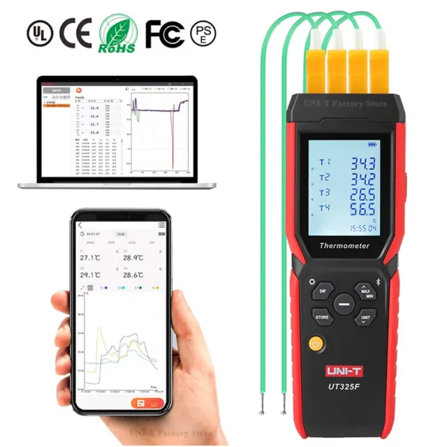UNI-T UT325F Digital 4 Channels Thermometer for K J T E R S N Type Thermocouples